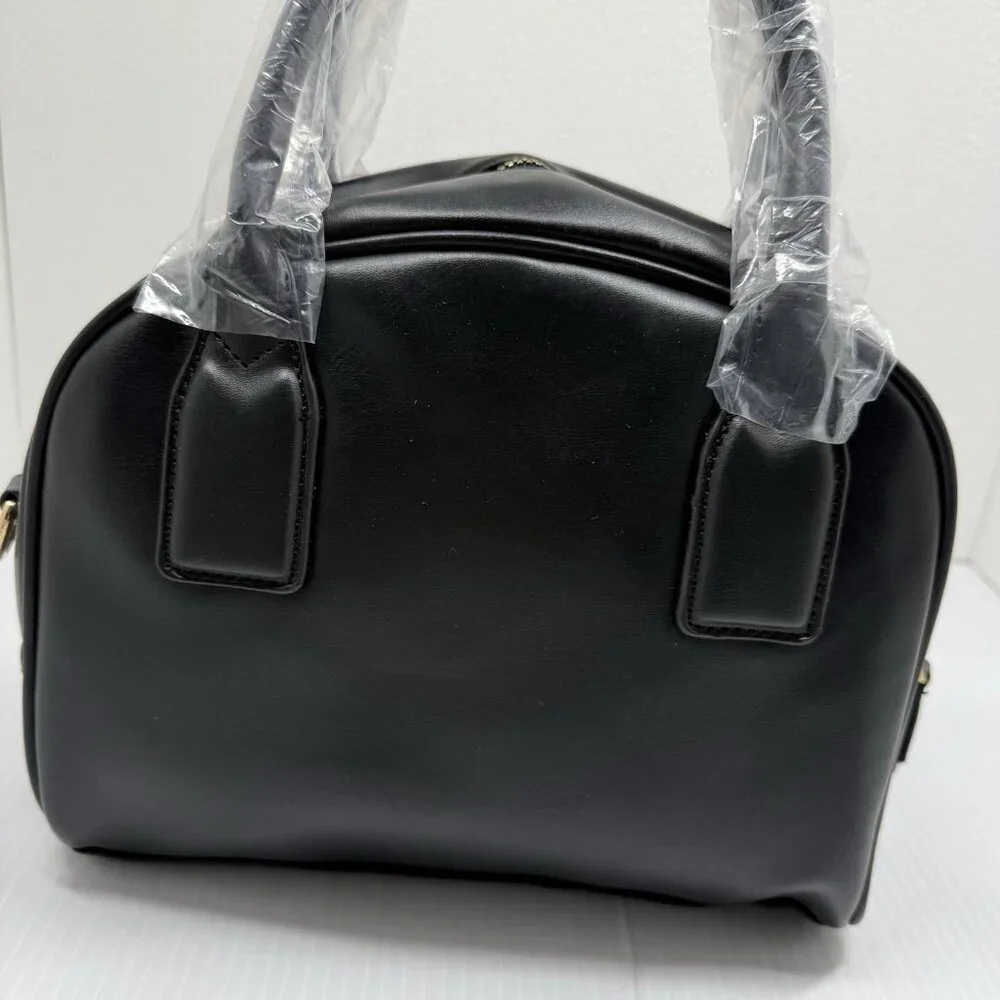 London Fog Doctor Bag Mini Smooth PU Satchel Black Crossbody Top Handle Bag NWT